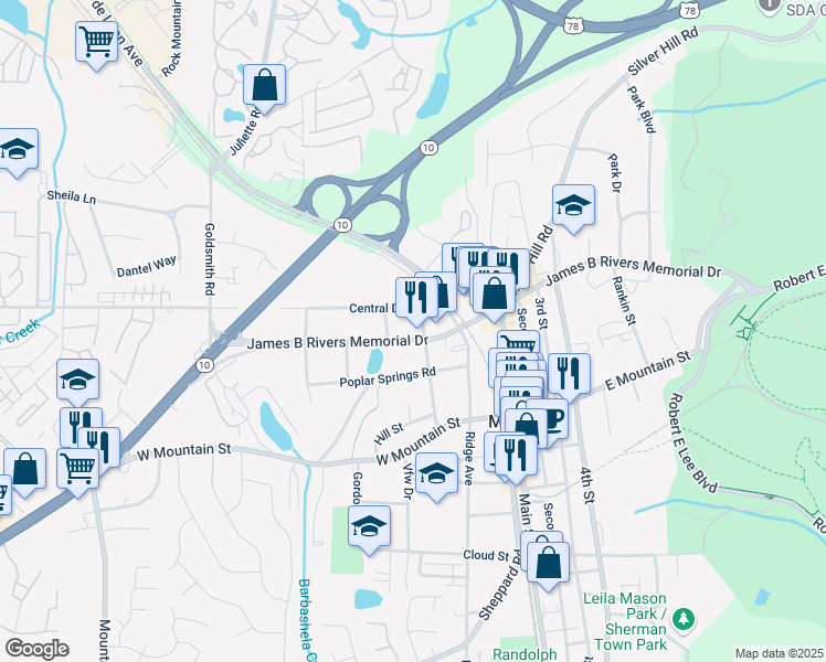 map of restaurants, bars, coffee shops, grocery stores, and more near 1090 Forrest Avenue in Stone Mountain
