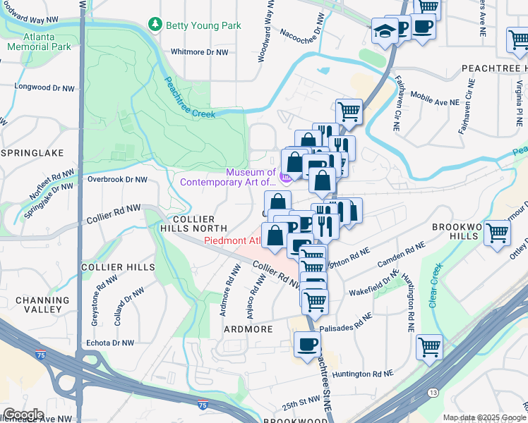 map of restaurants, bars, coffee shops, grocery stores, and more near 2041 Dellwood Drive Northwest in Atlanta