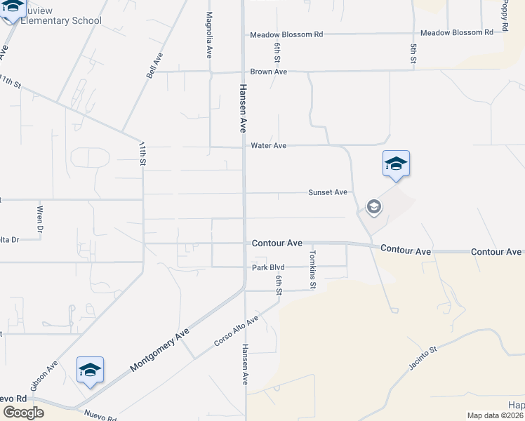 map of restaurants, bars, coffee shops, grocery stores, and more near 31305 Sunset Avenue in Nuevo