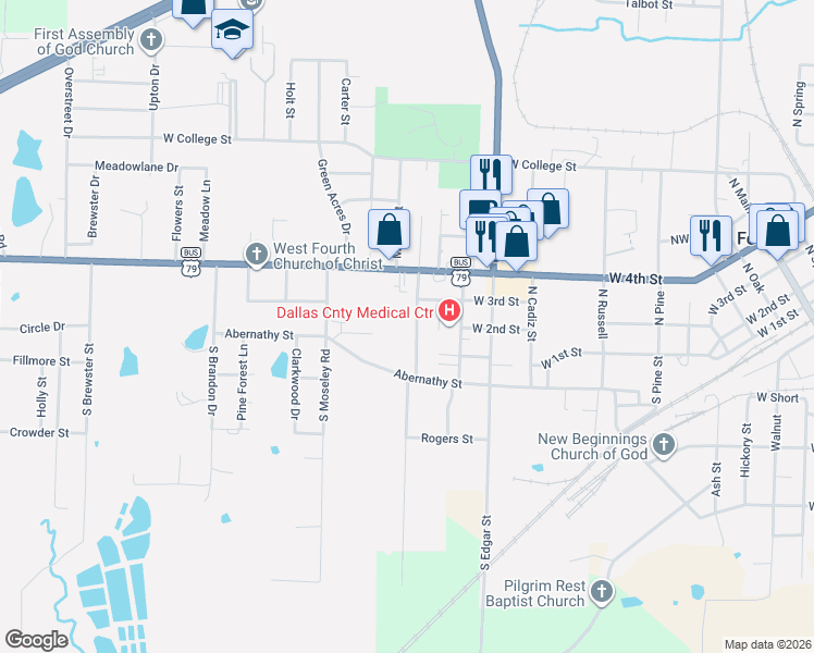 map of restaurants, bars, coffee shops, grocery stores, and more near 209 North Oakley Street in Fordyce
