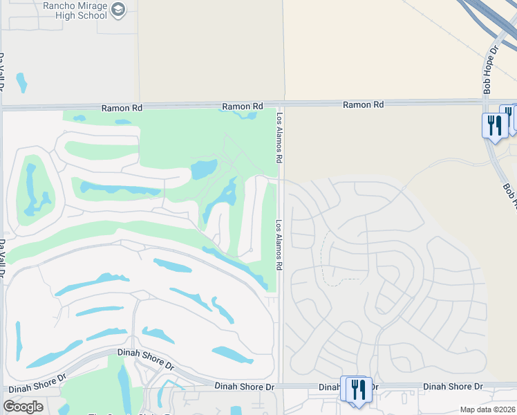 map of restaurants, bars, coffee shops, grocery stores, and more near 18 Vía Bella in Rancho Mirage