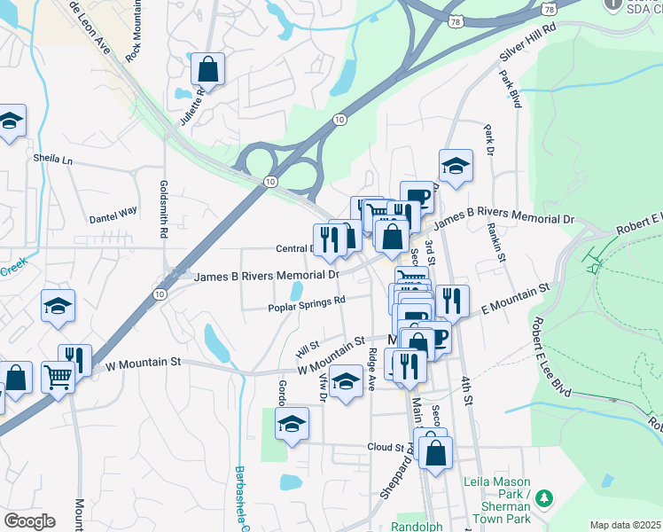 map of restaurants, bars, coffee shops, grocery stores, and more near 1090 Forrest Avenue in Stone Mountain