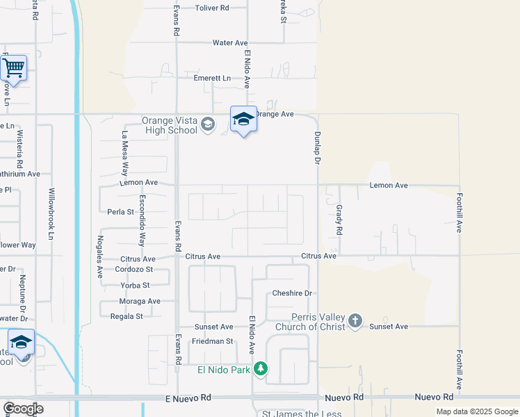map of restaurants, bars, coffee shops, grocery stores, and more near 2120 Imelda Ct in Perris