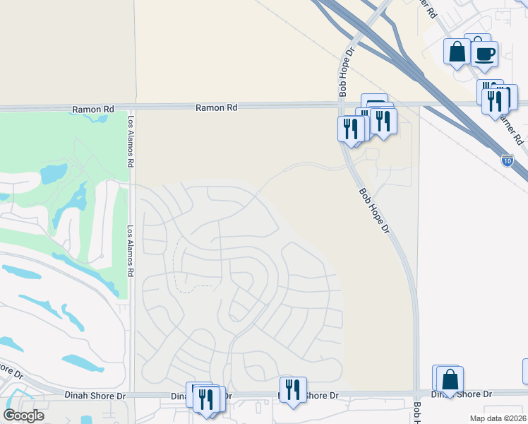 map of restaurants, bars, coffee shops, grocery stores, and more near Zinfandel in Rancho Mirage