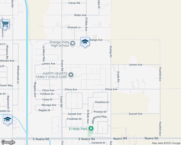 map of restaurants, bars, coffee shops, grocery stores, and more near 2120 Imelda Ct in Perris