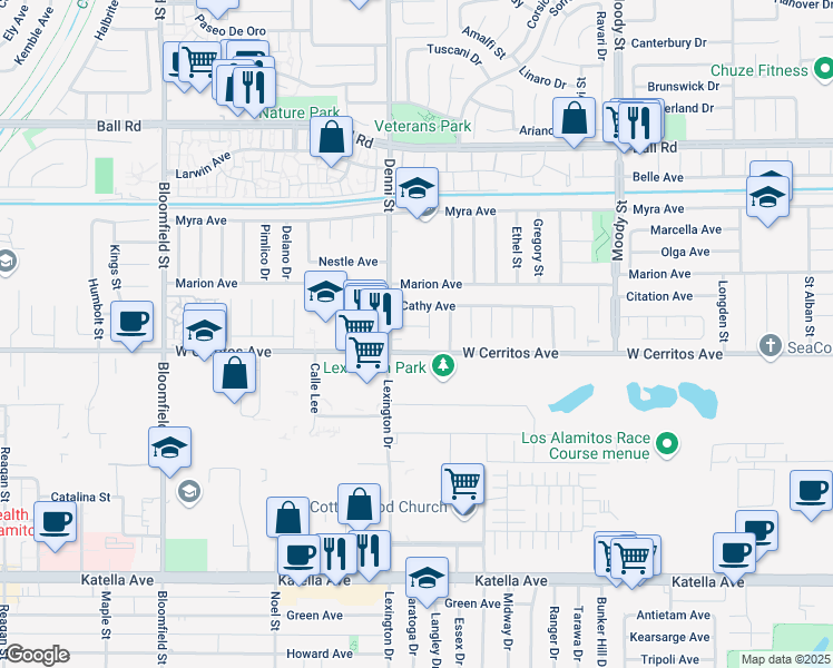 map of restaurants, bars, coffee shops, grocery stores, and more near 10439 Jeanine Lane in Cypress