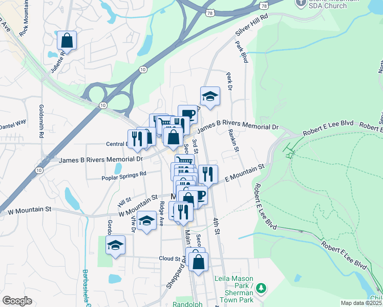 map of restaurants, bars, coffee shops, grocery stores, and more near 1111 3rd Street in Stone Mountain