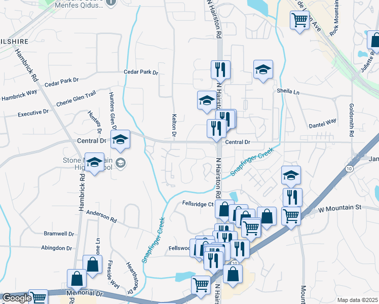 map of restaurants, bars, coffee shops, grocery stores, and more near 924 Park Gate Place in Stone Mountain