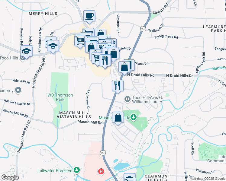 map of restaurants, bars, coffee shops, grocery stores, and more near 1924 Clairmont Road in Decatur