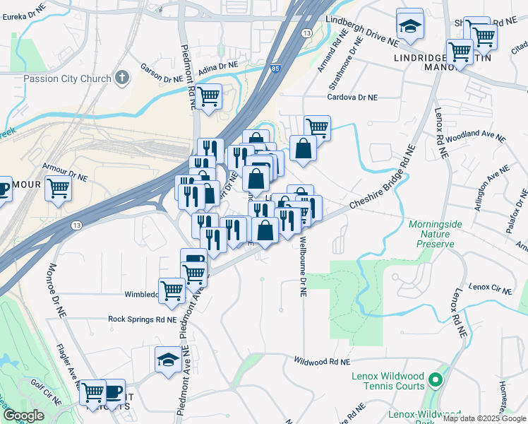map of restaurants, bars, coffee shops, grocery stores, and more near 2067 Telfair Circle Northeast in Atlanta