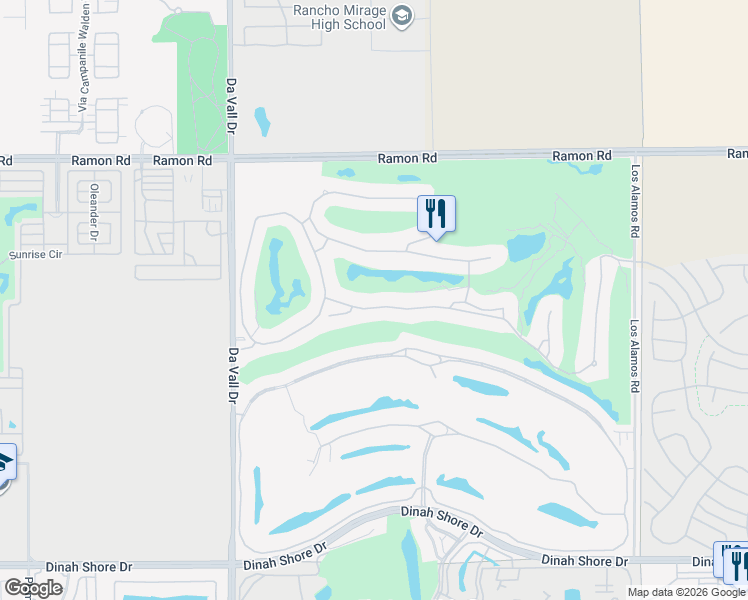 map of restaurants, bars, coffee shops, grocery stores, and more near 97 Vía Bella in Rancho Mirage