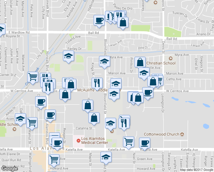 map of restaurants, bars, coffee shops, grocery stores, and more near 4005 Bryant Court in Cypress