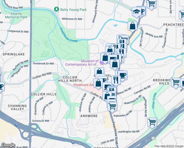 map of restaurants, bars, coffee shops, grocery stores, and more near 2041 Dellwood Drive Northwest in Atlanta