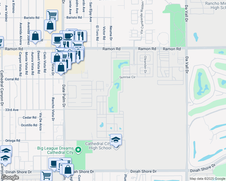 map of restaurants, bars, coffee shops, grocery stores, and more near 69411 Ramon Road in Cathedral City