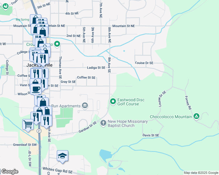map of restaurants, bars, coffee shops, grocery stores, and more near 620 Gardner Drive Southeast in Jacksonville