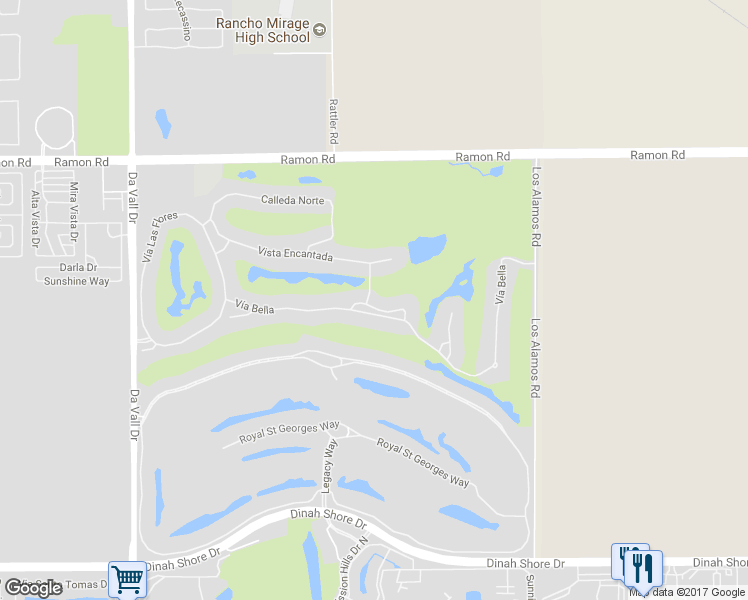 map of restaurants, bars, coffee shops, grocery stores, and more near 67 Calle De Oro in Rancho Mirage