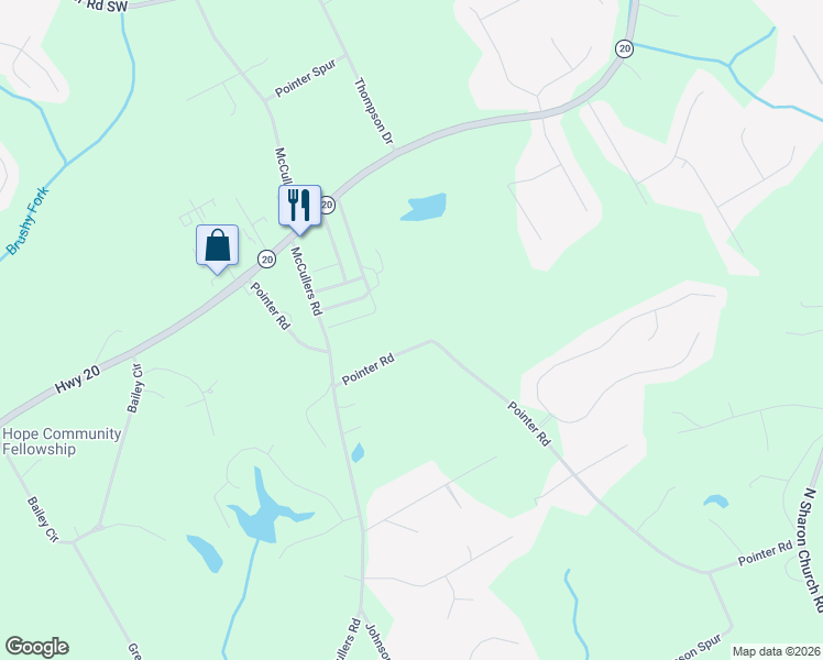 map of restaurants, bars, coffee shops, grocery stores, and more near 3865 Pointer Road in Loganville