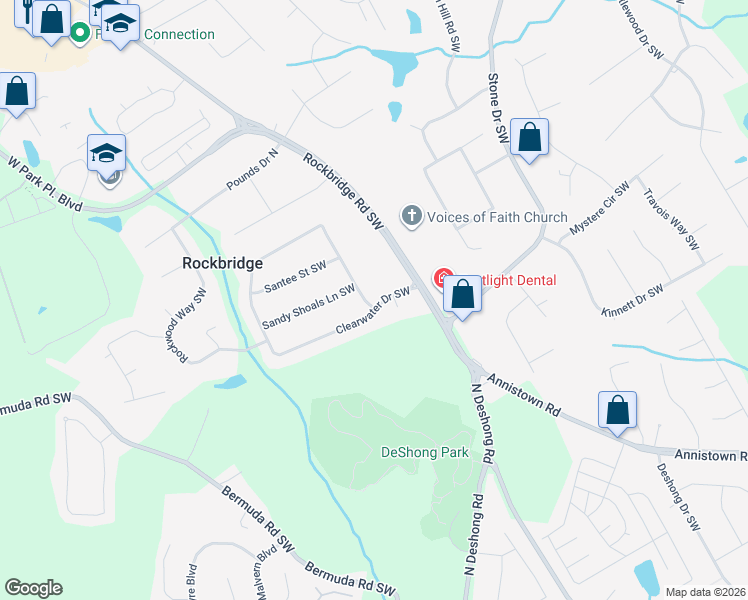 map of restaurants, bars, coffee shops, grocery stores, and more near 5149 Clearwater Drive Southwest in Stone Mountain