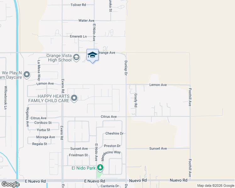 map of restaurants, bars, coffee shops, grocery stores, and more near 2126 Giovanna Street in Perris