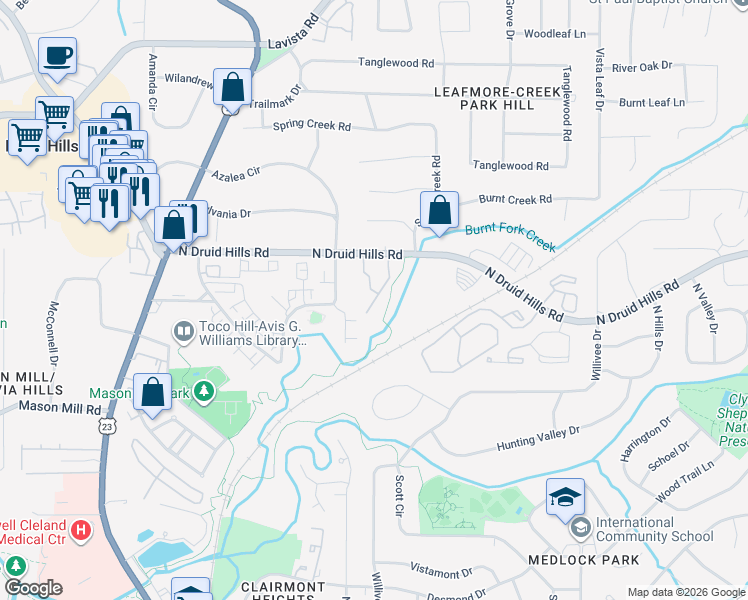 map of restaurants, bars, coffee shops, grocery stores, and more near 1131 Kingstown Ct in Decatur