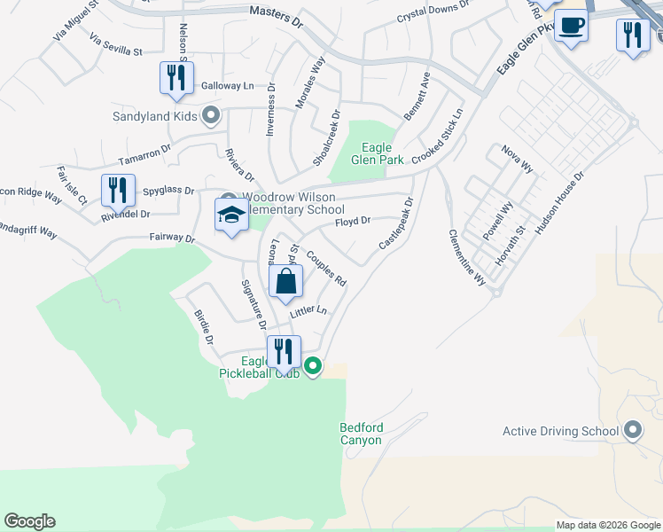 map of restaurants, bars, coffee shops, grocery stores, and more near 1843 Couples Road in Corona