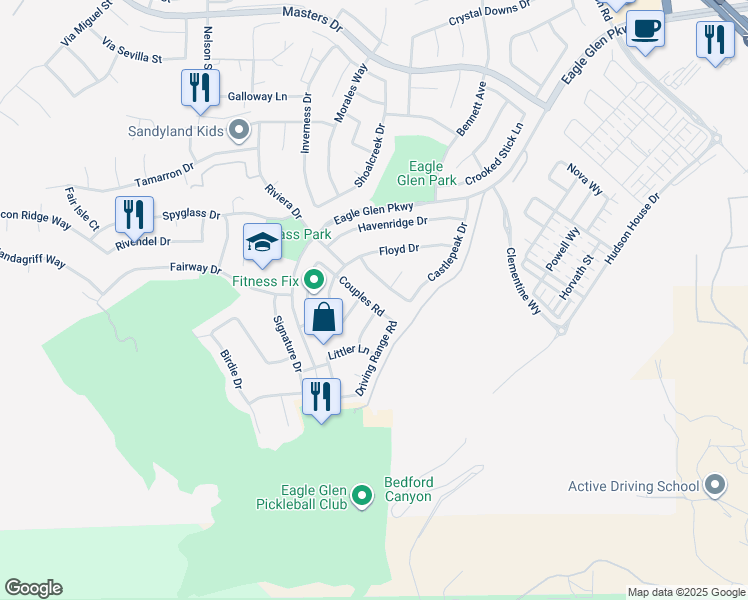 map of restaurants, bars, coffee shops, grocery stores, and more near 1843 Couples Road in Corona