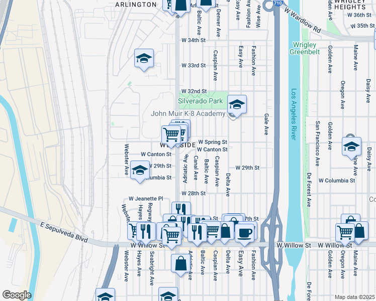 map of restaurants, bars, coffee shops, grocery stores, and more near 2941 Adriatic Avenue in Long Beach