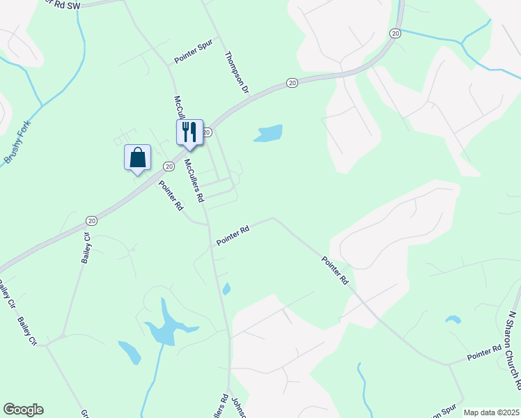 map of restaurants, bars, coffee shops, grocery stores, and more near 3865 Pointer Road in Loganville