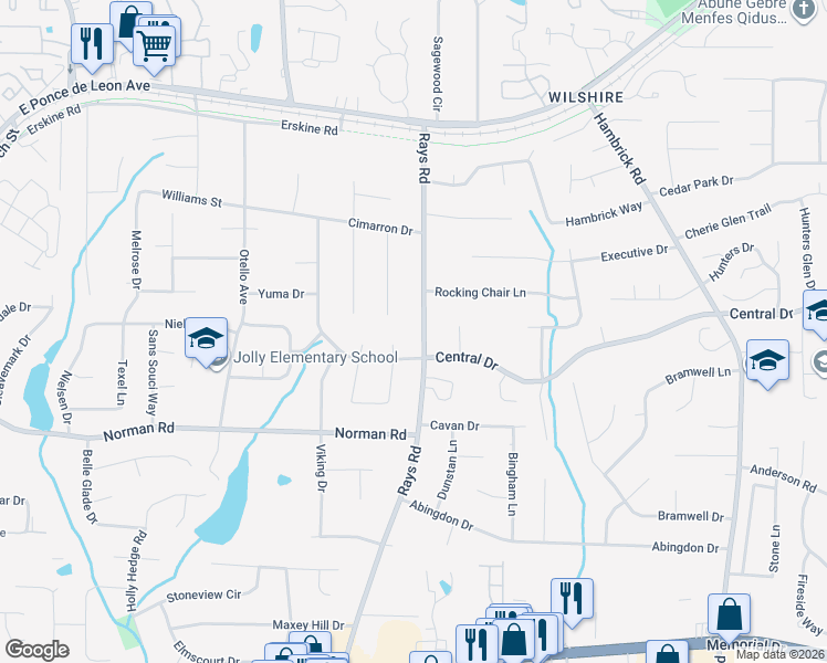 map of restaurants, bars, coffee shops, grocery stores, and more near 1094 Rays Road in Stone Mountain