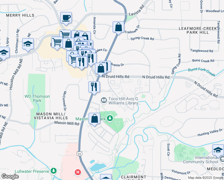 map of restaurants, bars, coffee shops, grocery stores, and more near 31 North Jamestown Road in Decatur