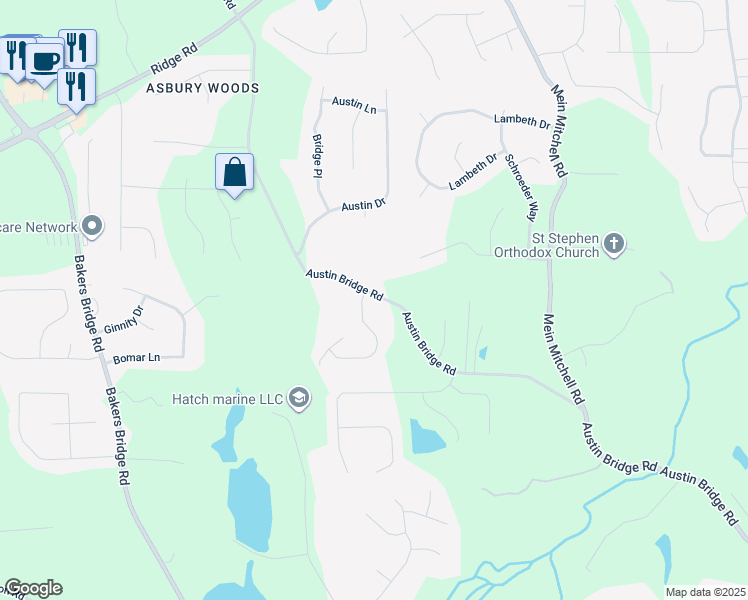 map of restaurants, bars, coffee shops, grocery stores, and more near 19 Bridgemill Drive in Douglasville