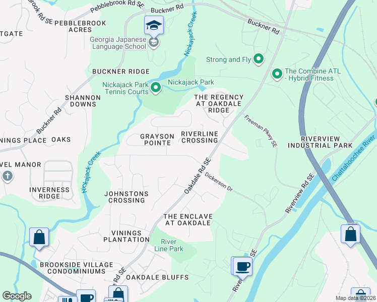 map of restaurants, bars, coffee shops, grocery stores, and more near 1625 Roberts Drive Southeast in Mableton