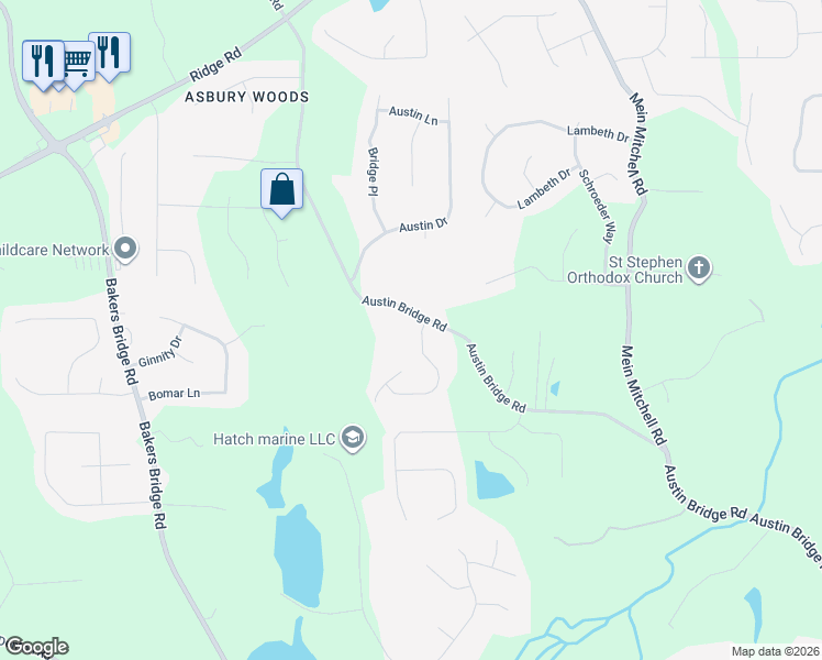 map of restaurants, bars, coffee shops, grocery stores, and more near 12 Bridgemill Drive in Douglasville
