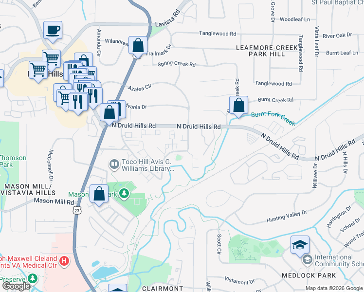 map of restaurants, bars, coffee shops, grocery stores, and more near 1110 Blackshear Drive in Decatur