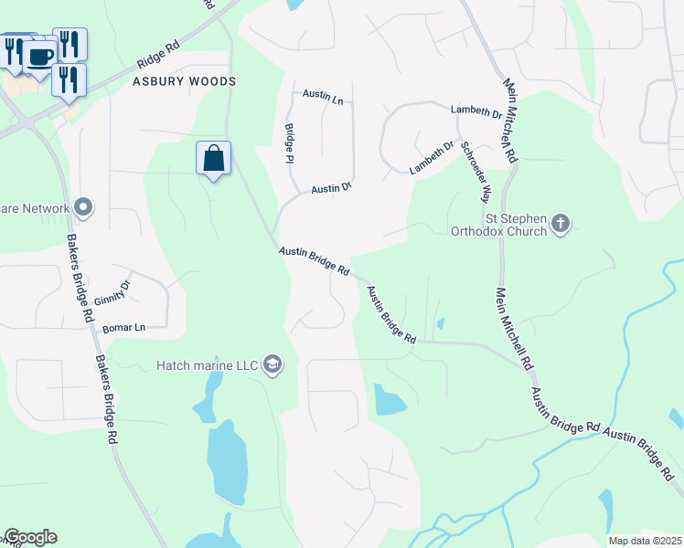map of restaurants, bars, coffee shops, grocery stores, and more near 19 Bridgemill Drive in Douglasville
