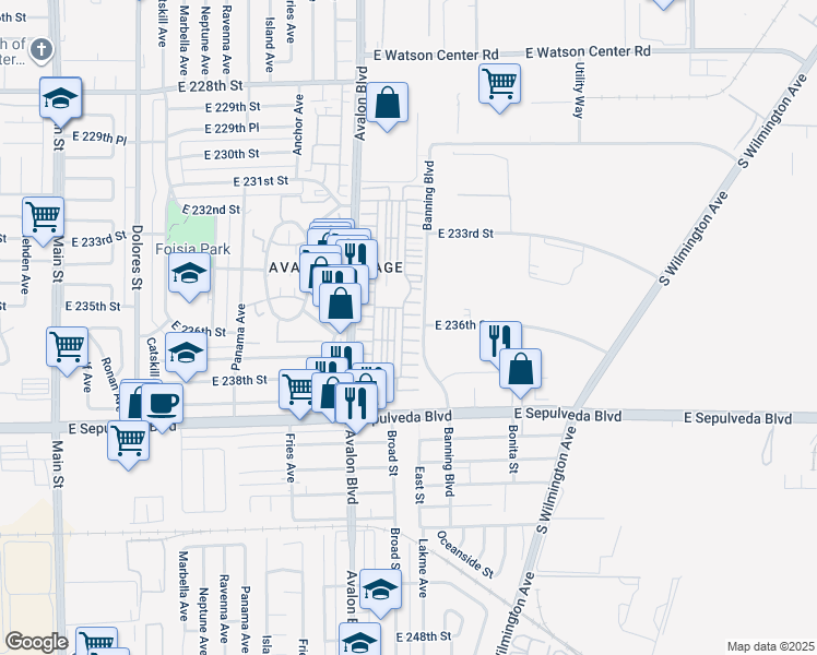 map of restaurants, bars, coffee shops, grocery stores, and more near 7 Indian School Lane in Carson