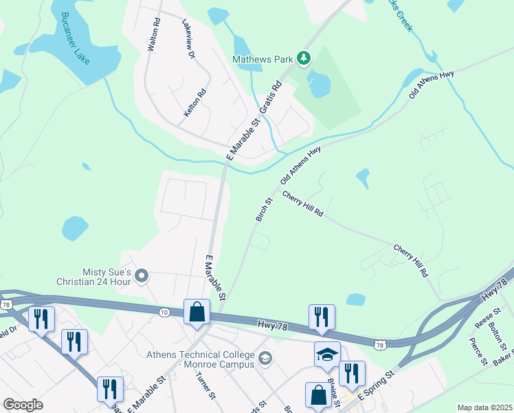 map of restaurants, bars, coffee shops, grocery stores, and more near 653 Birch Street in Monroe
