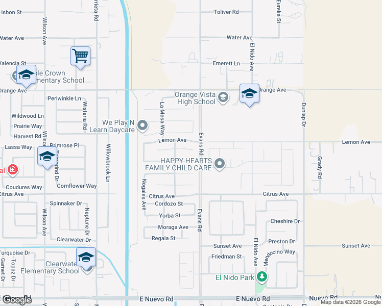 map of restaurants, bars, coffee shops, grocery stores, and more near 1173 Anza Court in Perris