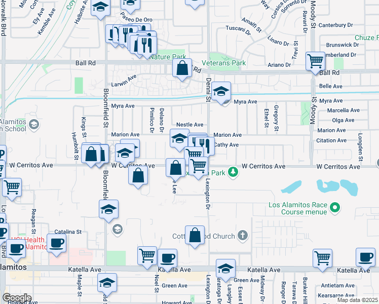 map of restaurants, bars, coffee shops, grocery stores, and more near 10433 Cary Circle in Cypress
