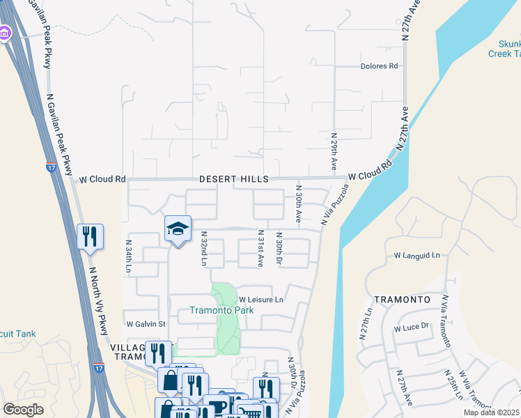 map of restaurants, bars, coffee shops, grocery stores, and more near 3025 West Caravaggio Lane in Phoenix