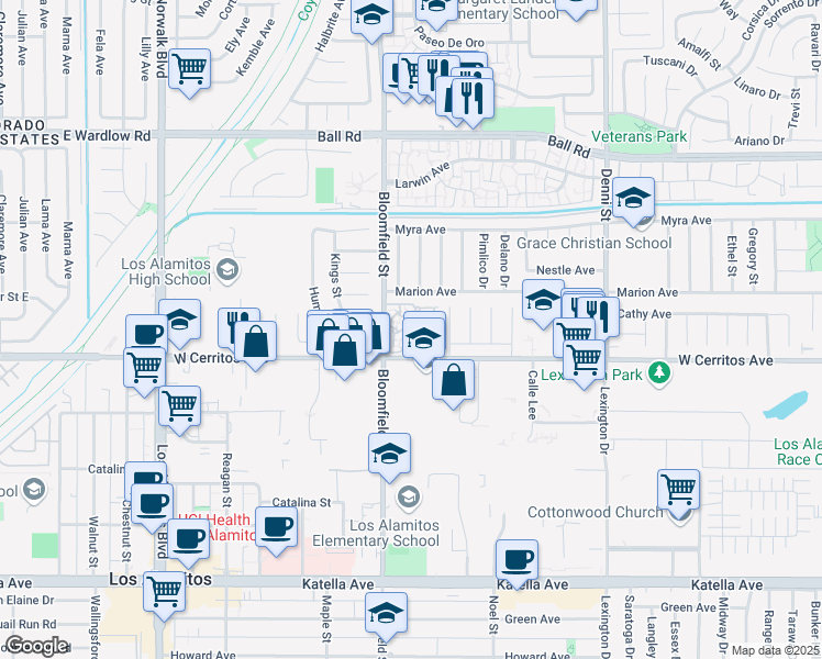 map of restaurants, bars, coffee shops, grocery stores, and more near 4018 Bryant Court in Cypress