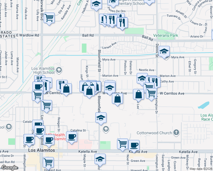 map of restaurants, bars, coffee shops, grocery stores, and more near 4018 Bryant Court in Cypress