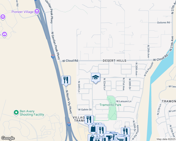 map of restaurants, bars, coffee shops, grocery stores, and more near 36006 North 33rd Lane in Phoenix