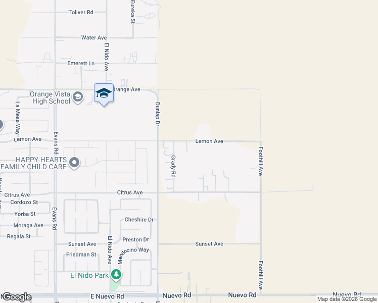 map of restaurants, bars, coffee shops, grocery stores, and more near 27177 Lemon Avenue in Perris