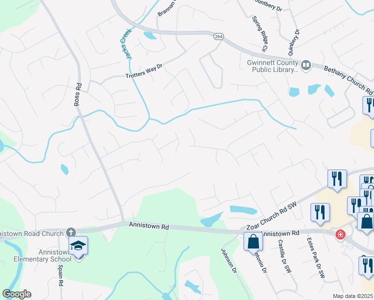 map of restaurants, bars, coffee shops, grocery stores, and more near Zoar Church Lane in Gwinnett County