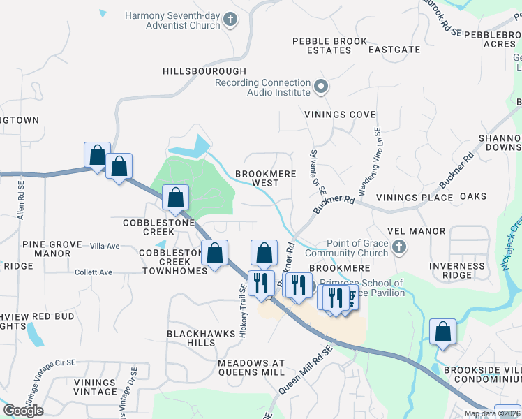 map of restaurants, bars, coffee shops, grocery stores, and more near 770 Creek Glen Road Southeast in Mableton