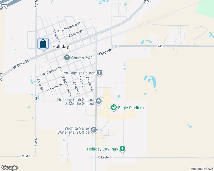 map of restaurants, bars, coffee shops, grocery stores, and more near 108 Siesta Lane in Holliday