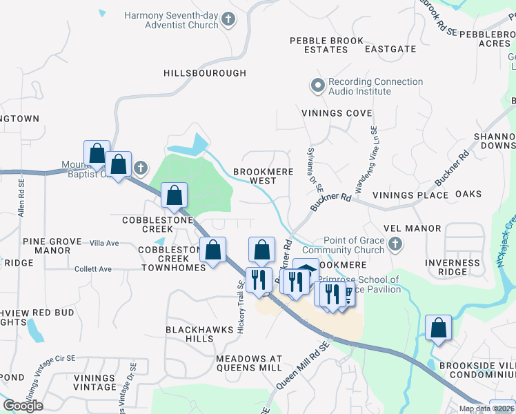 map of restaurants, bars, coffee shops, grocery stores, and more near 770 Creek Glen Road Southeast in Mableton