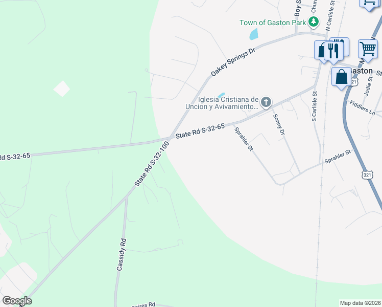 map of restaurants, bars, coffee shops, grocery stores, and more near 253 Meadowfield Road in Gaston