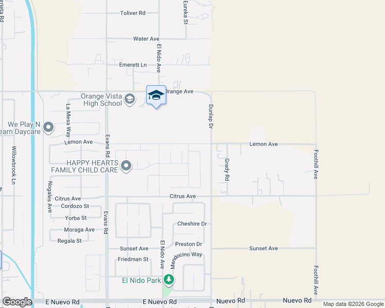 map of restaurants, bars, coffee shops, grocery stores, and more near 2147 Anastasia Drive in Perris